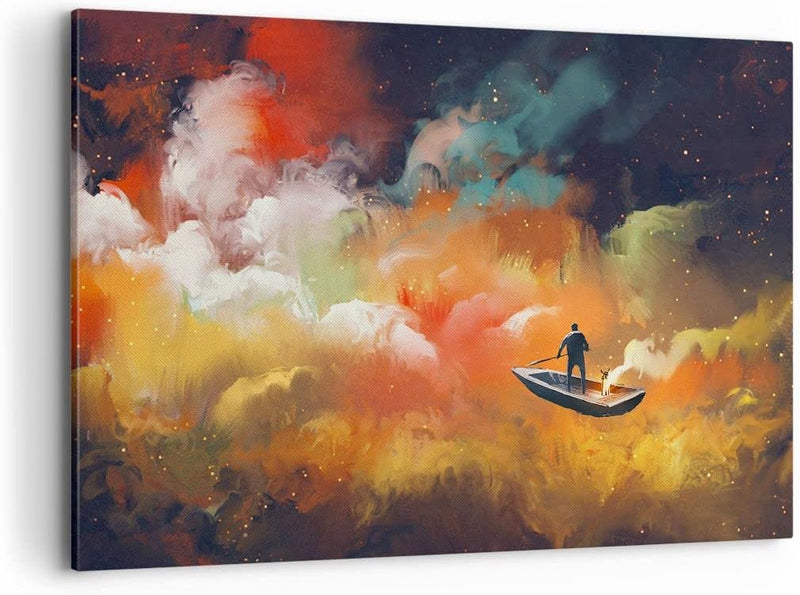 Bilder auf Leinwand 100x70cm Leinwandbild mit Rahmen Abstraktion Boot Gross Wanddeko Bild Schlafzimm