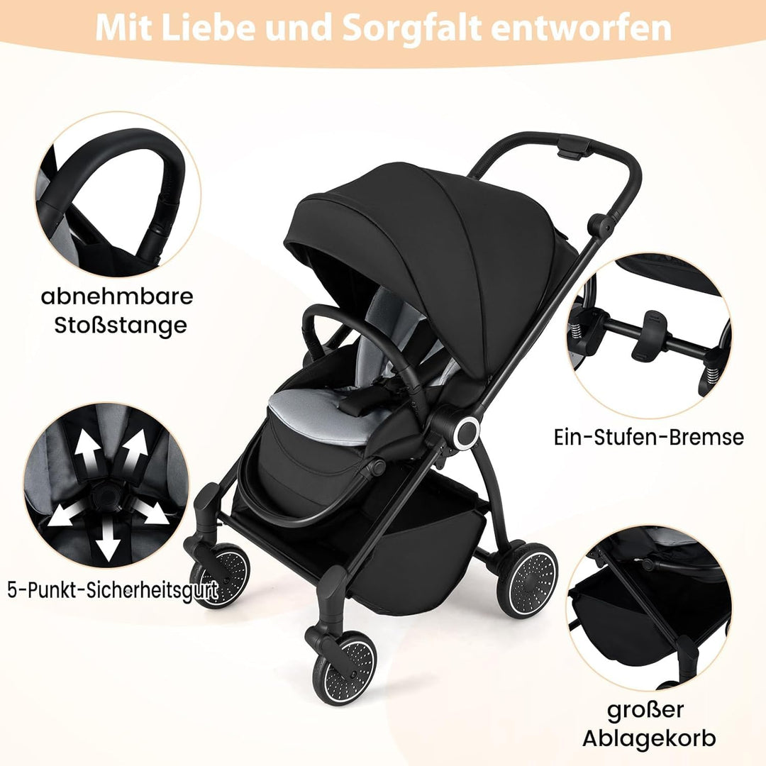 DREAMADE Kinderwagen mit umkehrbarem Sitz, Zusammenklappbarer Reisebuggy mit verstellbarer Rückenleh