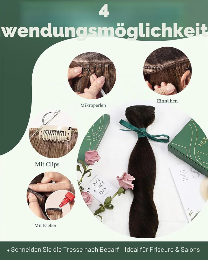 Ugeat Braun Extensions Echthaar Tressen Remy Haartressen Echthaar Zum Einnähen Dunkel Braun Echthaar