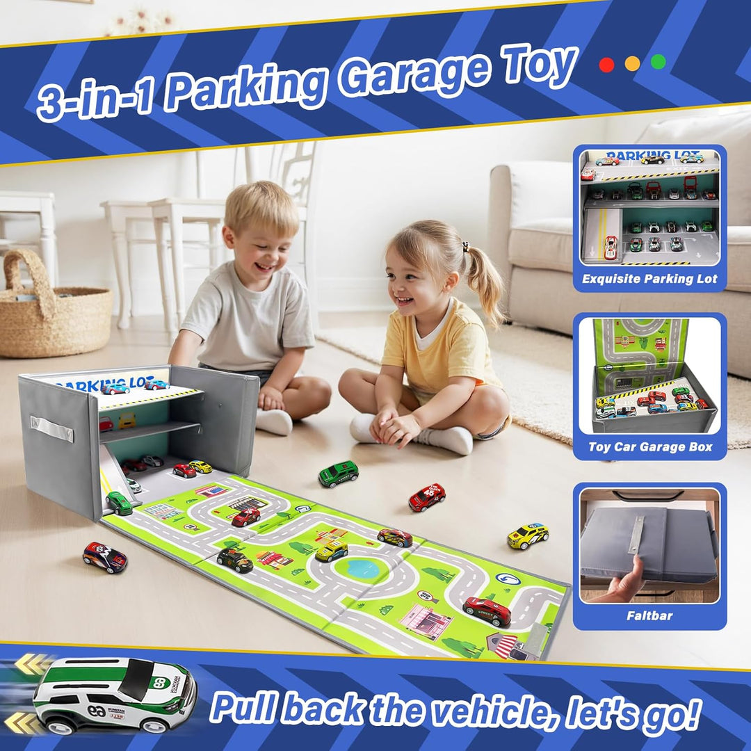 Spielzeug Garage für Autos Parkhaus für Kinder: 3 In1 Faltbar Auto Garage Kinder mit 20 Autos - Auto