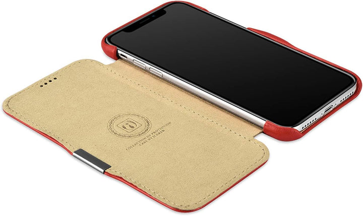 ICARER Hülle passend für Apple iPhone XS und iPhone X, Handyhülle mit echtem Leder, Case, Schutz-Hül