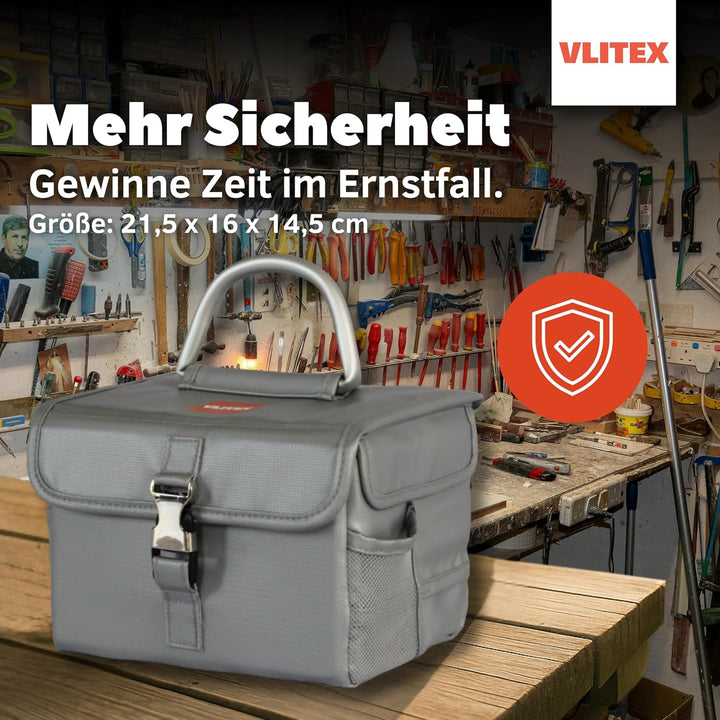 VLITEX Akku Sicherheitsbox | Hochwertig | PREMIUM Feuer und Aufprall Schutz | Hohe Temperaturisolati
