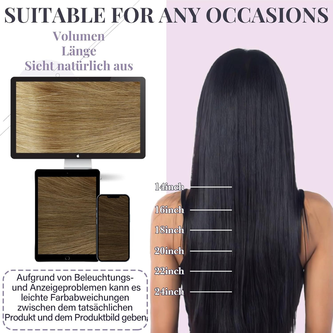 Fshine Echthaar Extensions zum Einnähen 35cm Dünn Genie Tressen Echthaar Mehr Komfort 50g Balayage S