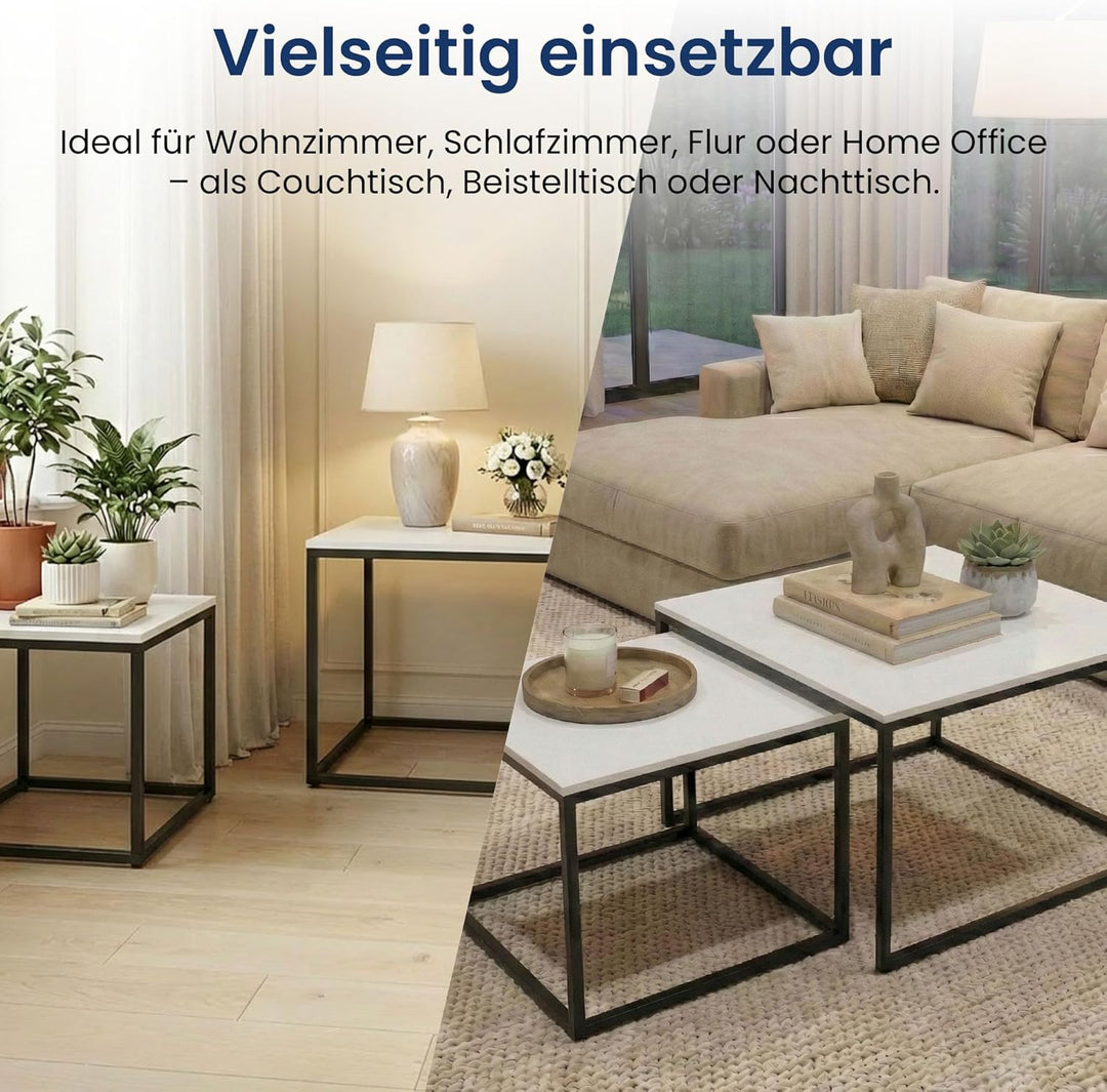 Home Collective Couchtisch 2er Set quadratisch aus Holz, Wohnzimmertisch Modern, Beistelltisch Set 2