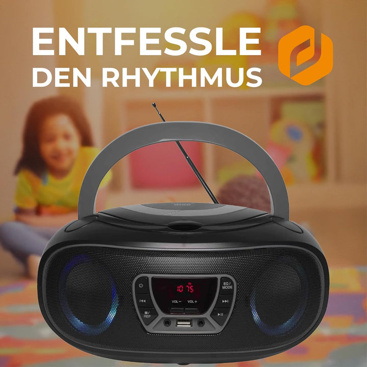 DENVER TCL-212BT Bluetooth Boombox mit Top-Loading CD-Player, USB MP3-Wiedergabe, FM-Radio, AUX und