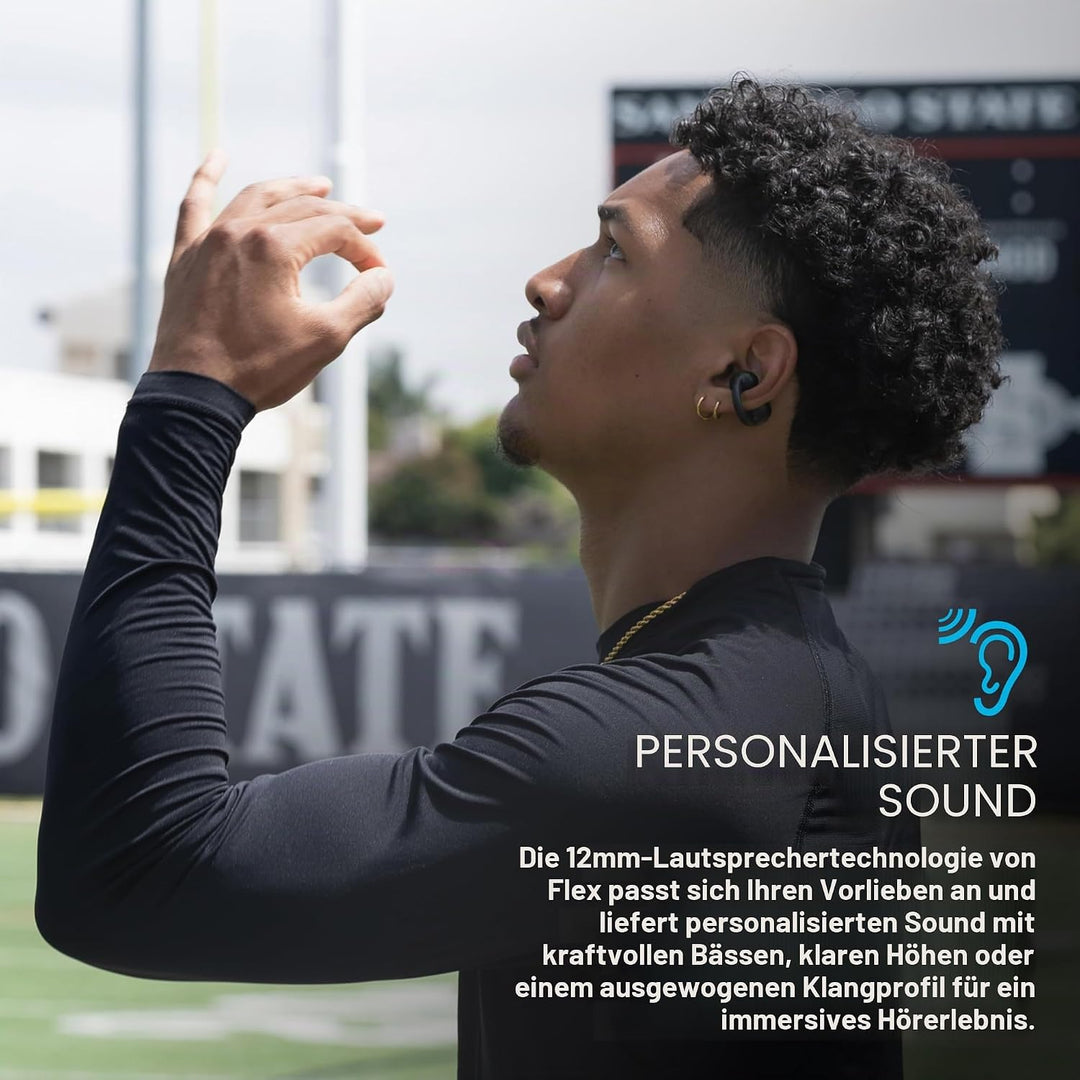 JLab Flex Open Ear Kopfhörer - Open Ear Earbuds, Manschetten-Design Clip-On-Kopfhörer, 21 Stunden Ak