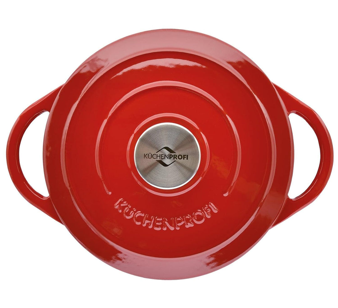 Küchenprofi Gusseisen Bräter mit Deckel, rot/innen schwarz, 28 cm, Schmortopf, Auflaufform, Dutch Ov