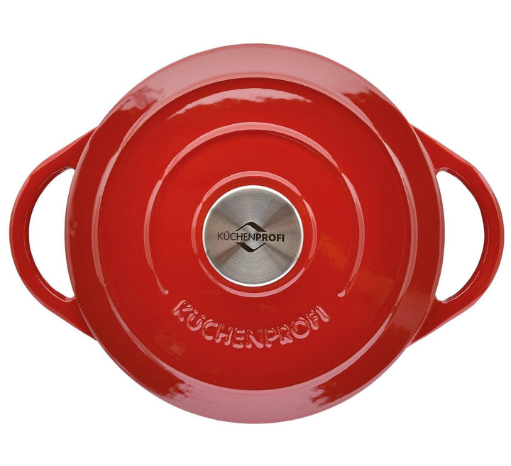Küchenprofi Gusseisen Bräter mit Deckel, rot/innen schwarz, 28 cm, Schmortopf, Auflaufform, Dutch Ov