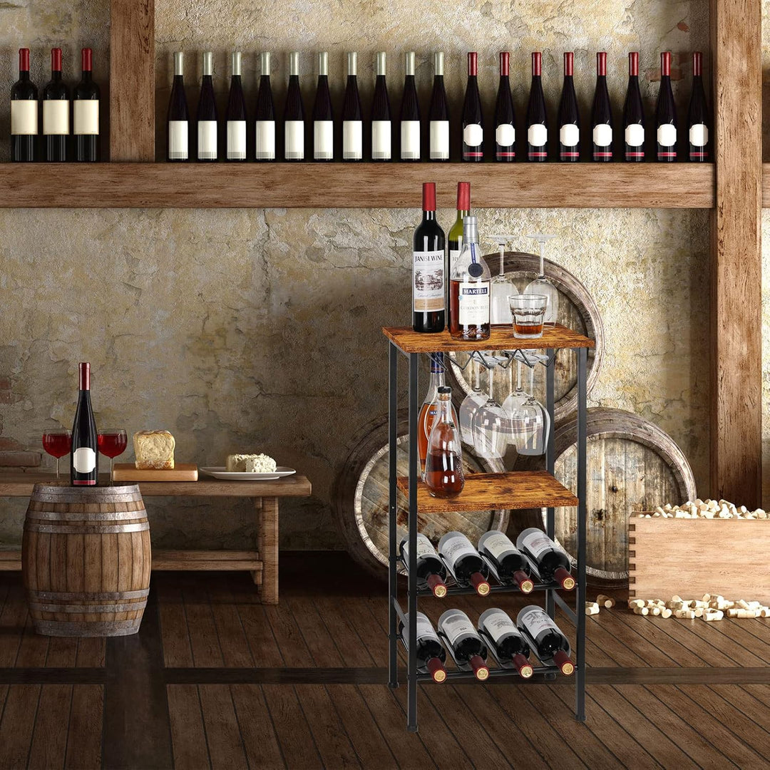 CADUKE Freistehendes Weinregal mit Weinglashalter, Barschrank mit Tischplatte, Flaschenregal für 8 F