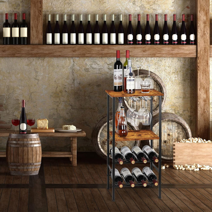 CADUKE Freistehendes Weinregal mit Weinglashalter, Barschrank mit Tischplatte, Flaschenregal für 8 F