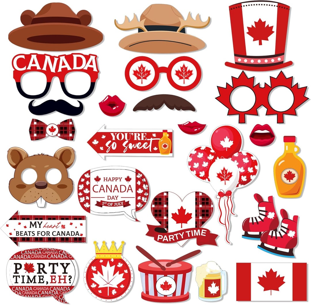 25 Stück Kanada-Fotoautomaten-Requisiten mit Stab, Kanada-Flagge, Foto-Requisiten, Kanada-Nationalfe