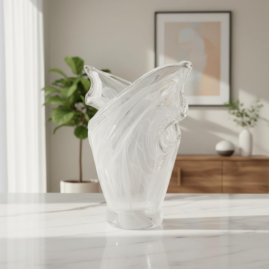 Tammaro Home Murano Glas Vase Weiss Welle Made in Italy