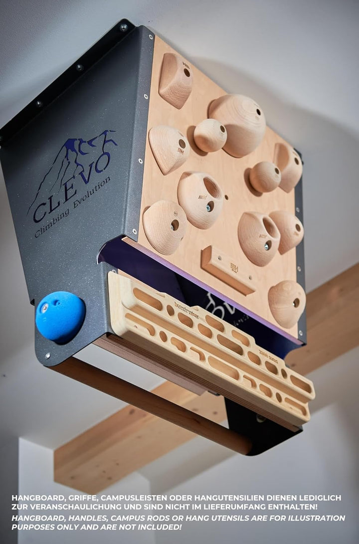CLEVO XL Multifunktionales Klettertrainingsmodul für Deckenmontage: Campusboard, Hangboard, Klimmzug