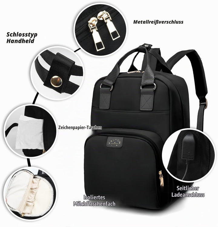 Baby Wickelrucksack, Wickeltasche Rucksack, Babytasche Wasserdicht mit Schnullerhalter und Kinderwag