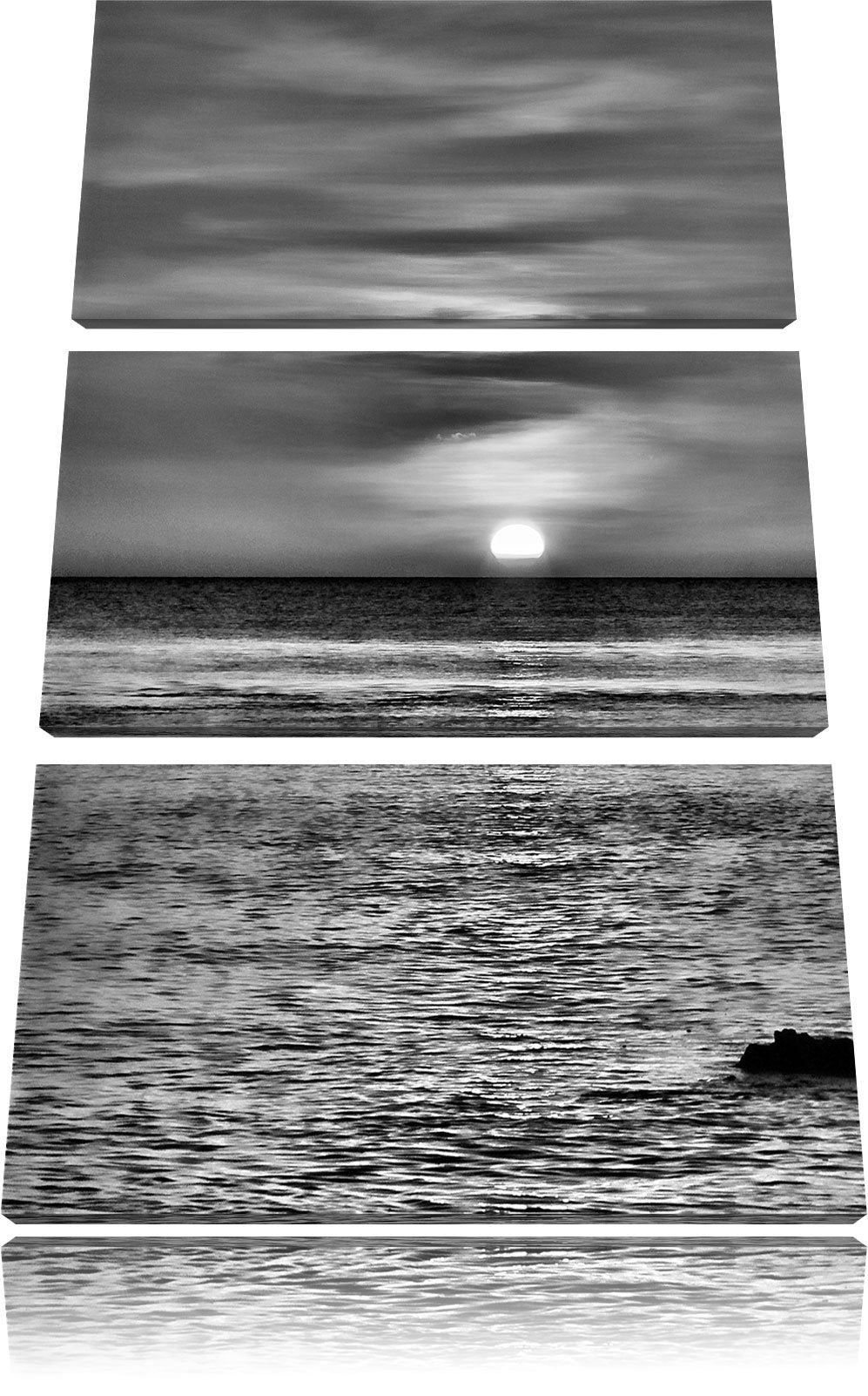 Pixxprint Monocrome, Sonnenuntergang am Meer 3-Teiler Leinwandbild 120x80 Bild auf Leinwand