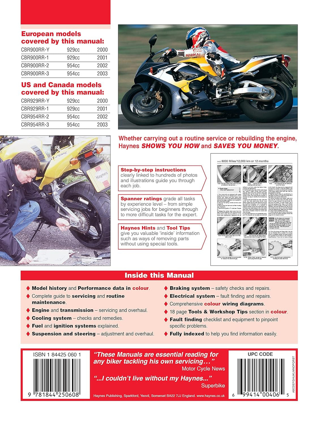 Honda CBR900RR Fireblade: CBR929RR, CBR954RR (Haynes Service and Repair Manual), Taschenbuch