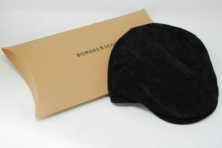 Borges & Scott The Tanner - Flat Cap aus Leder - Kappe mit weichem Schweinslederfutter L Mitternacht