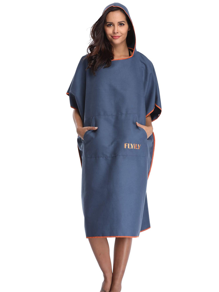 FLYILY Microfaser Surf Poncho Handtuch mit Kapuze Bademantel zum Schwimmen und Strand wechseln Einhe