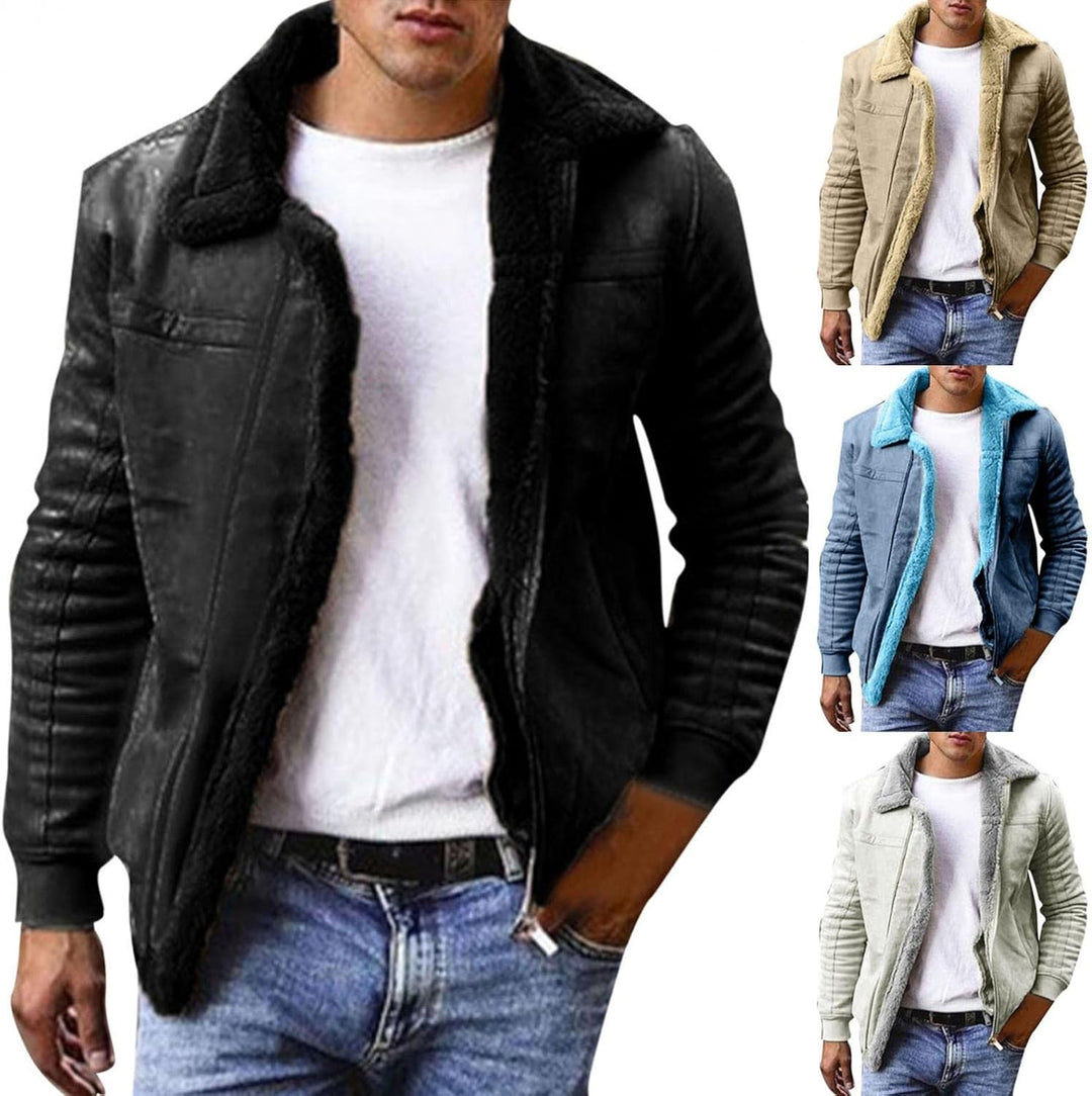 Fleecejacke Herren Fleece Jacke Reverskragen Plüschjacke Langarm Reissverschluss Vliesjacke Warm Win