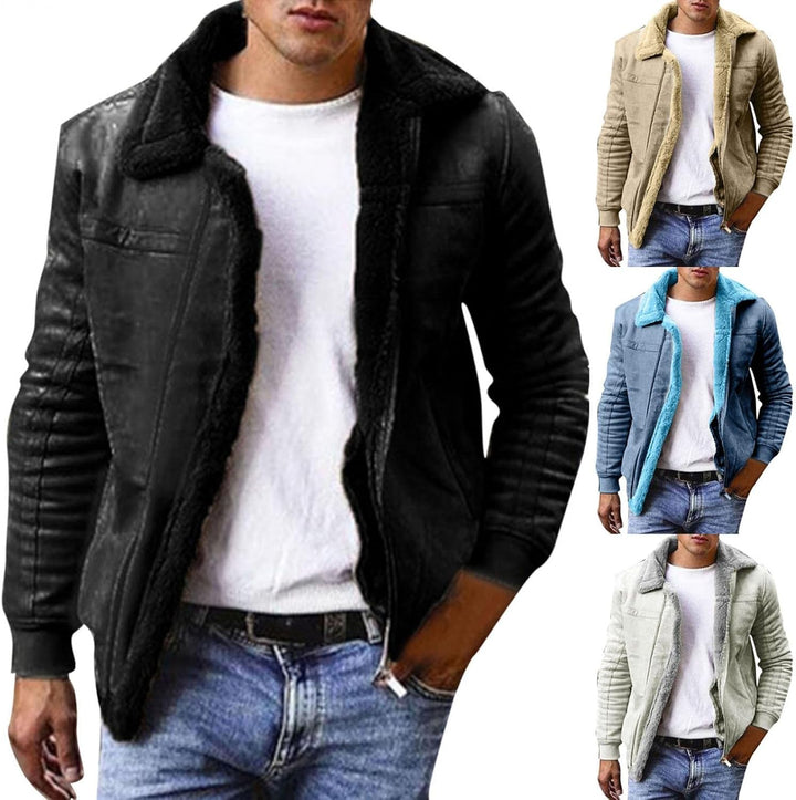 Fleecejacke Herren Fleece Jacke Reverskragen Plüschjacke Langarm Reissverschluss Vliesjacke Warm Win