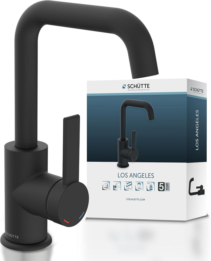 SCHÜTTE 33126 Waschtischarmatur LOS ANGELES mit hohem Auslauf, Wasserhahn für das Bad mit Pop-Up Exz