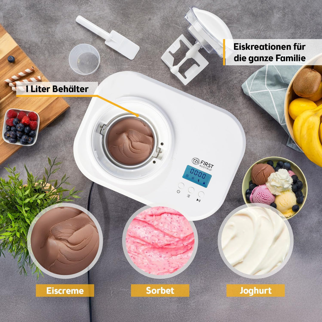 TZS First Austria Eismaschine & Joghurtbereiter | Ice Cream Maker selbstkühlend mit Kompressor und e