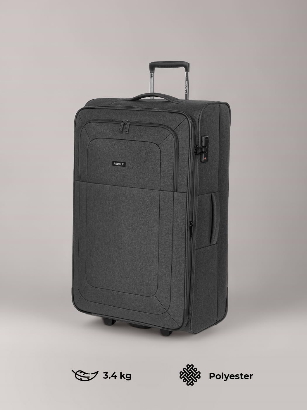 REDOLZ L Check-in Koffer 2-Rollen TSA-Schloss erweiterbar | Weichschale, 78 x 28 x 47 cm, 3,4 kg lei