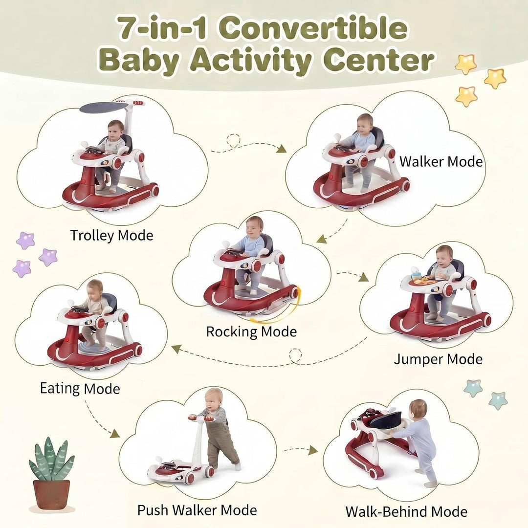 LIFEZEAL Lauflernwagen mit Sonnenschirm, 6-in-1 Lauflernhilfe Gehhilfe Baby mit Licht, Musik, Spiele