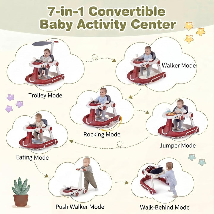 LIFEZEAL Lauflernwagen mit Sonnenschirm, 6-in-1 Lauflernhilfe Gehhilfe Baby mit Licht, Musik, Spiele