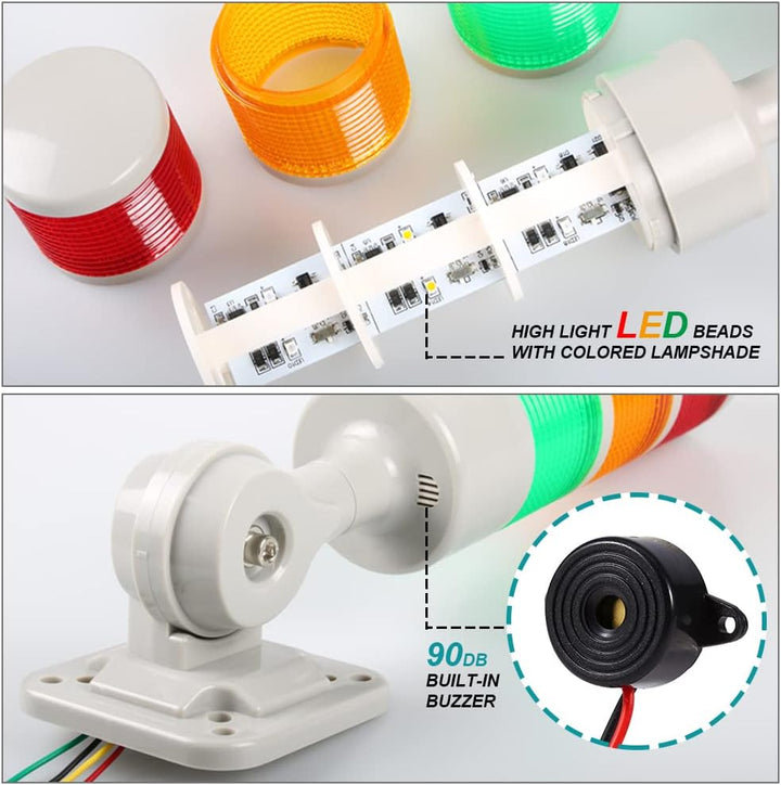 LUBAN Industrielle Warnleuchte, CNC-Maschinenwarnleuchte mit Summer & drehbarem Sockel, 5-stufige Si
