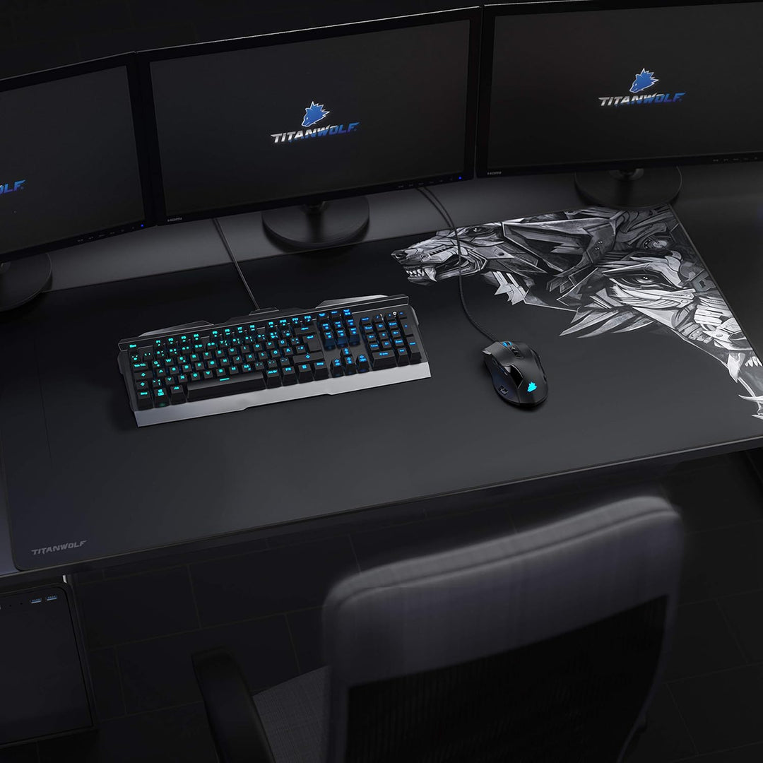 CSL - Übergrösse Mauspad Gaming Titanwolf 1200x600mm - XXXL Mousepad gross mit Motiv - Tischunterlag