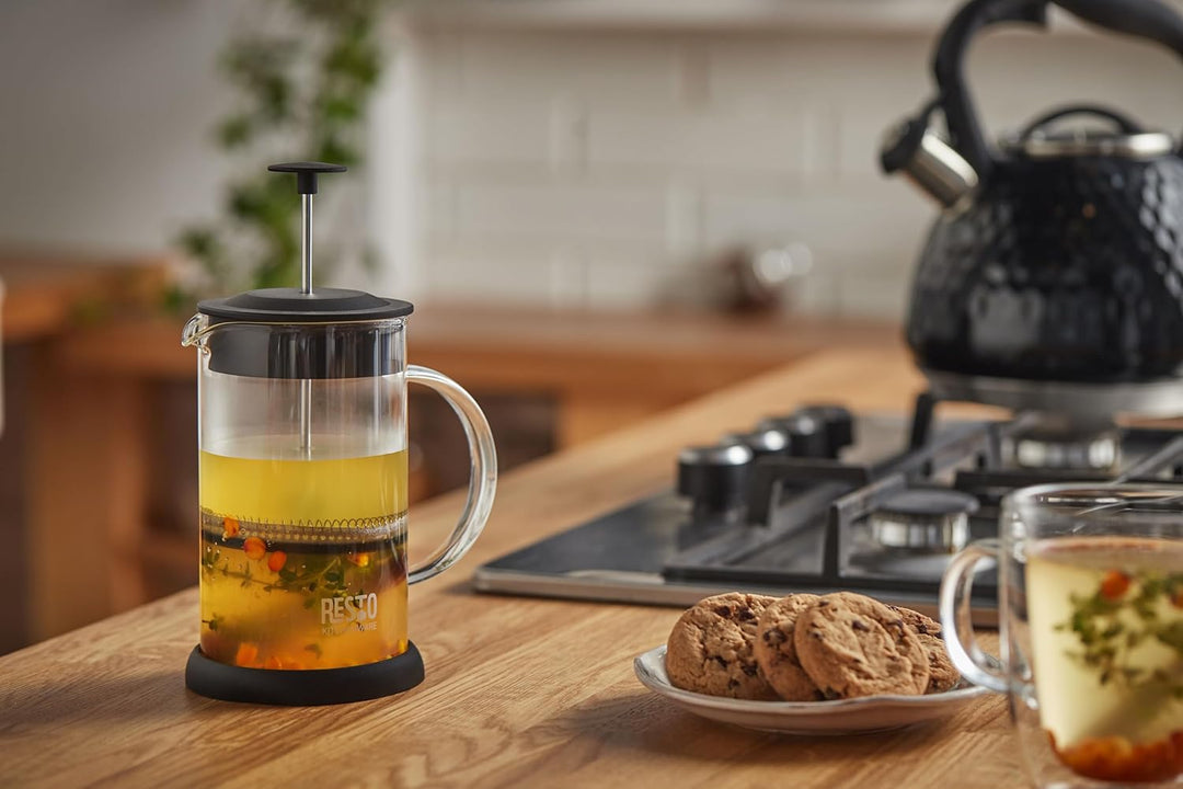 RESTO 90502 French Press System Tee/Kaffeebereiter aus hitzebeständigem Borsilikatglas mit Glasgriff