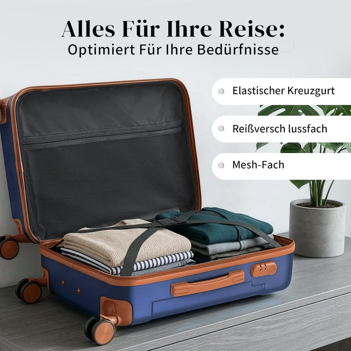 LALAHO Zwillingsrollen Reisekoffer Koffer Trolleys Hartschale M-L-XL-Set (Navy-Braun, L, 65CM) Navy-