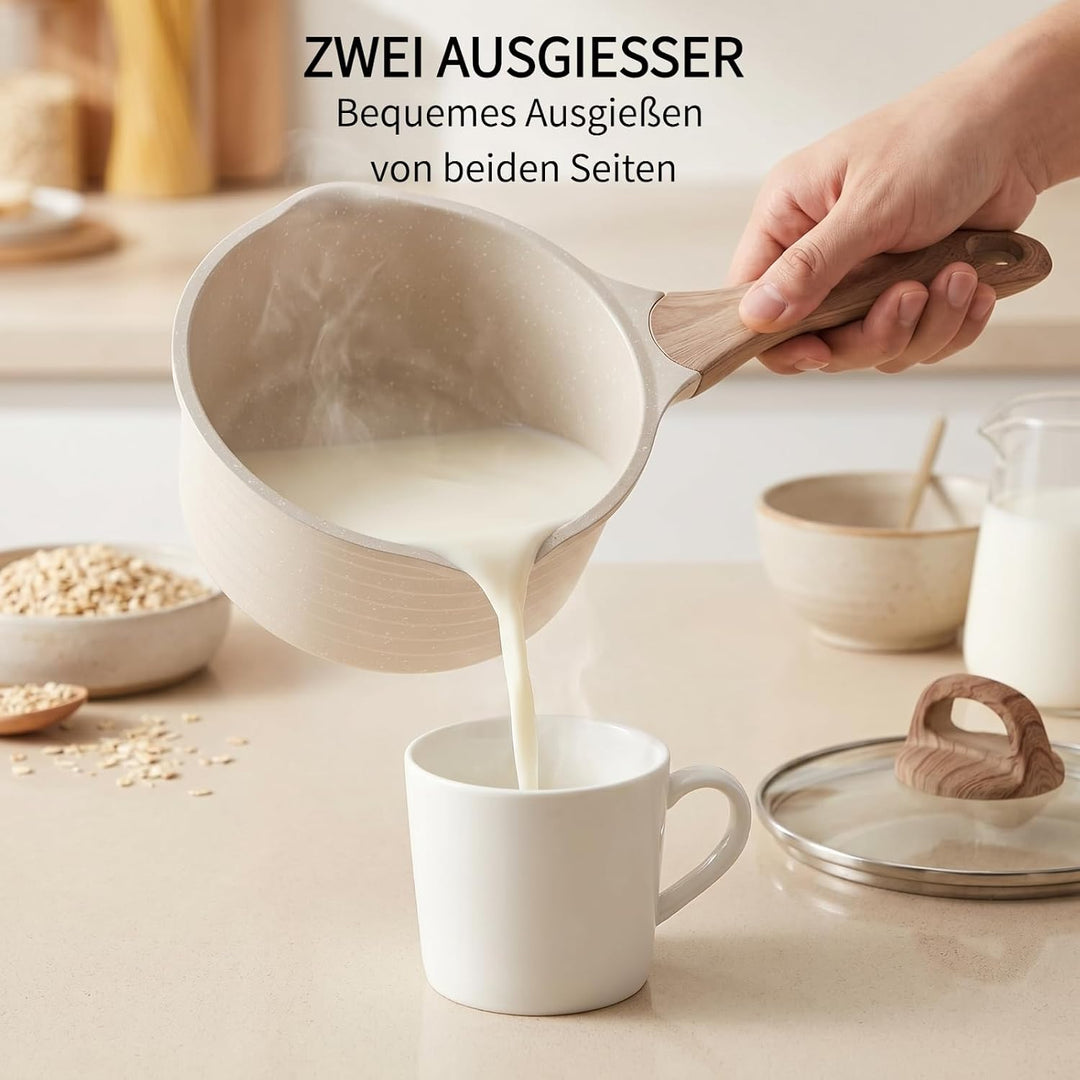 JEETEE Kochtopf 20 cm, 2.4L Kochtöpfe mit Deckel, Milchtopf Mit Hitzebeständigem Griff und Ausguss,