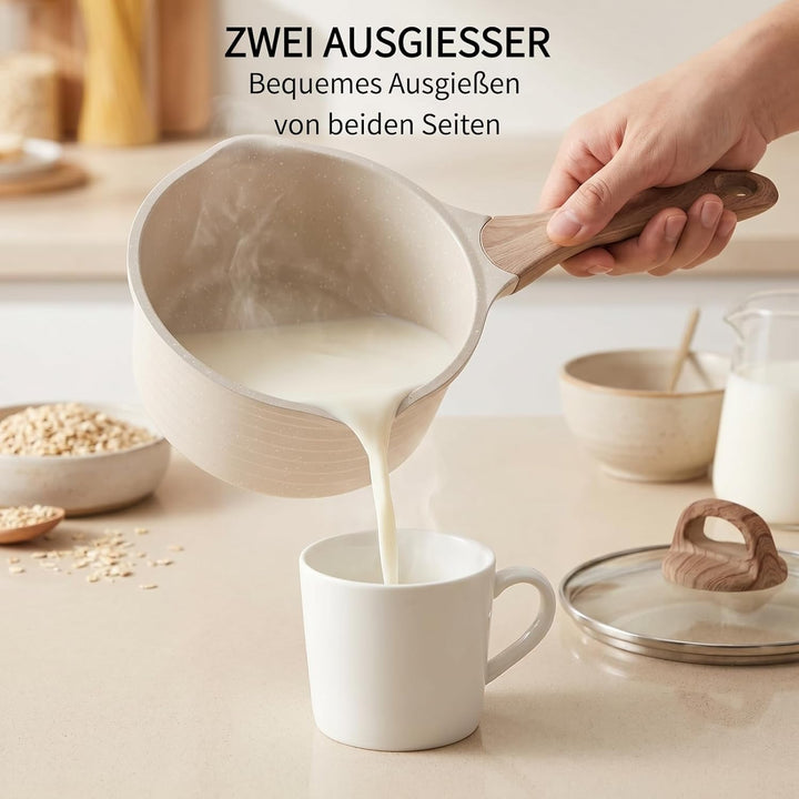 JEETEE Kasserolle 18 cm, 2L Stielkasserolle mit Deckel, klein Kasserolle Stieltopf, Milchpfanne, Mil