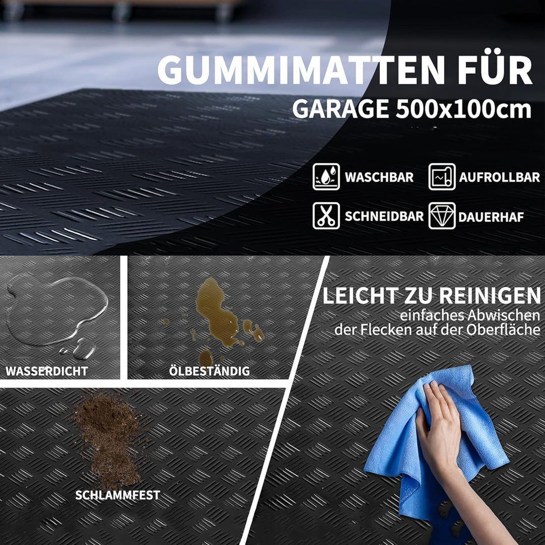 uyoyous Gummimatte Meterware Riffelblechmatte 500 x 100 cm Bodenmatte Schutzmatte 3mm stark Riffelbl