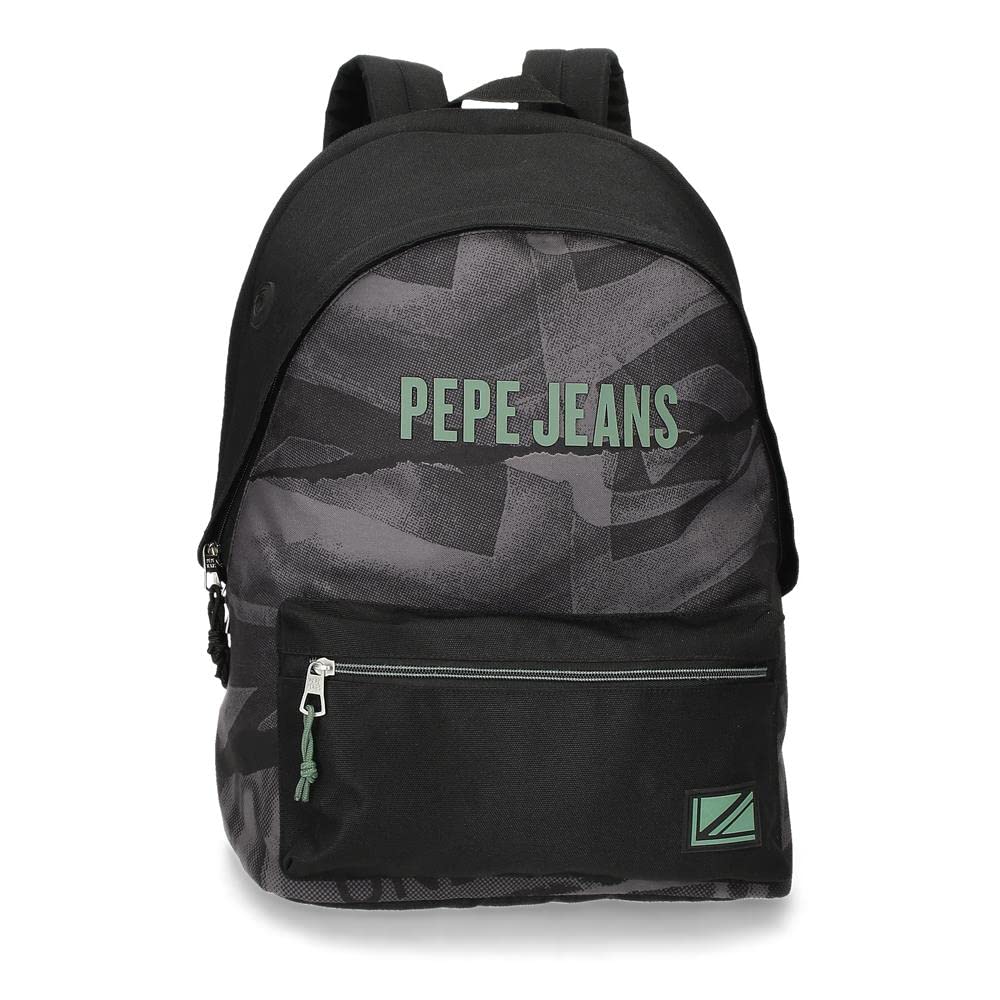 Pepe Jeans Davis Rucksack für Laptop, Doppelfach, 15,6 Zoll, Schwarz, 31 x 44 x 17,5 cm, Polyester,