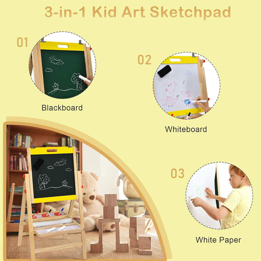 LIFEZEAL 2 in 1 Kindertafel, Höhenverstellbare Staffelei Kinder, Standtafel aus Holz, Abklappbare Ma