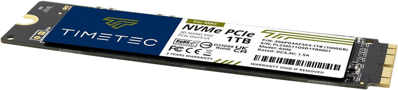 Timetec 1 TB(1000GB) MAC SSD NVMe PCIe Gen3x4 3D NAND TLC Lesen bis zu 1.900 MB/s Kompatibel mit App