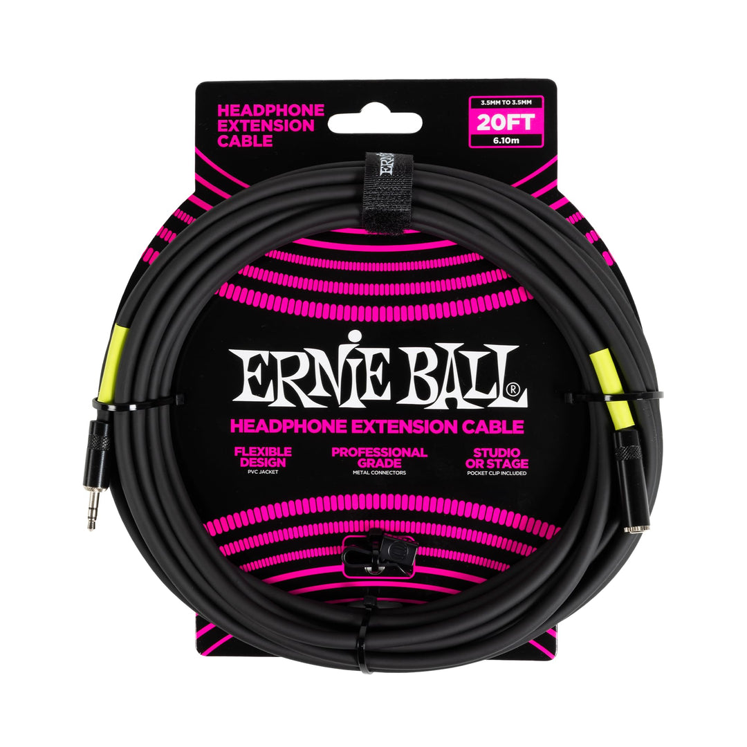 Ernie Ball Kopfhörer-Verlängerungskabel, 3,5 mm auf 3,5 mm, 6,1 m - Schwarz 6.1 m 3.5mm / 3.5mm, 6.1