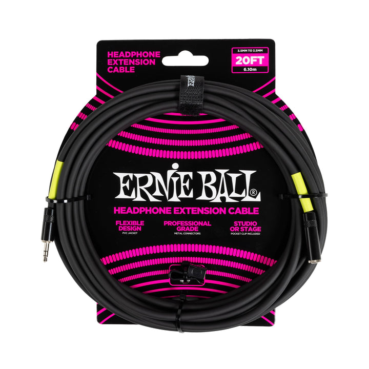 Ernie Ball Kopfhörer-Verlängerungskabel, 3,5 mm auf 3,5 mm, 6,1 m - Schwarz 6.1 m 3.5mm / 3.5mm, 6.1