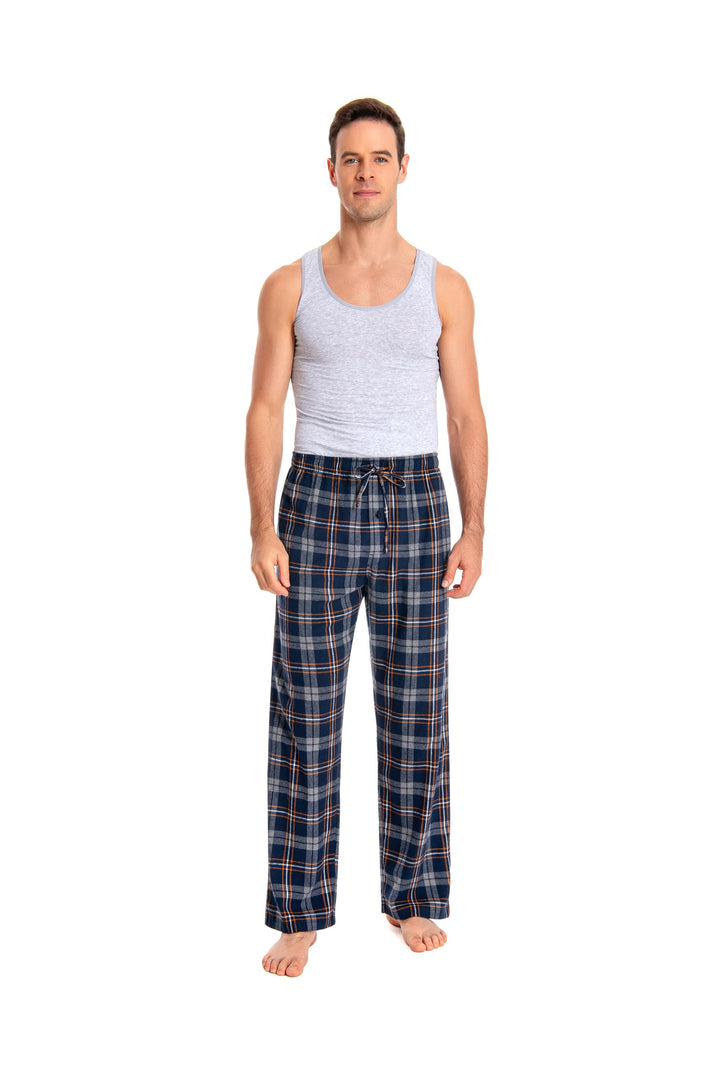 Herren 100% Baumwolle Flanell Bequeme Pyjama/Lounge Bottoms mit Taschen M Yellowish Navy Plaid, M Ye