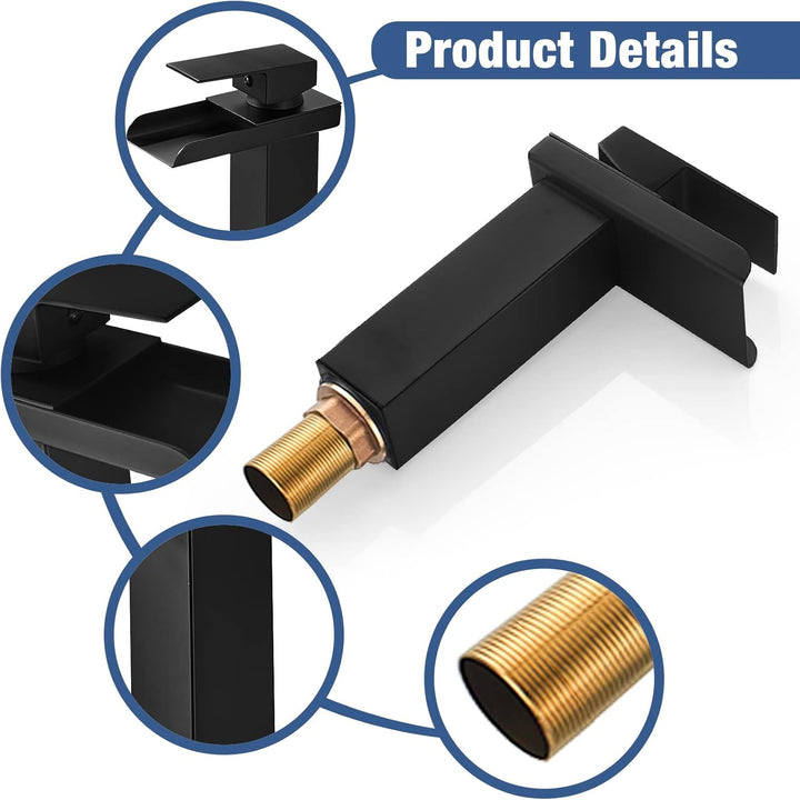 Wasserfall Wasserhahn Bad Schwarz Matt Waschtischarmatur, Modern Einhebelmischer Waschbeckenarmatur,