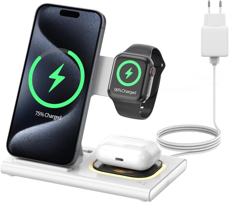 COCIVIVRE 3 in 1 Faltbar kabellose Ladestation kompatibel mit Apple Watch und i Phone Ladegerät für