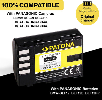 PATONA 2X Akku DMW-BLF19E Kompatibel mit Panasonic Lumix DMC-GH3, DMC-GH4, DMC-GH4, DC-G9