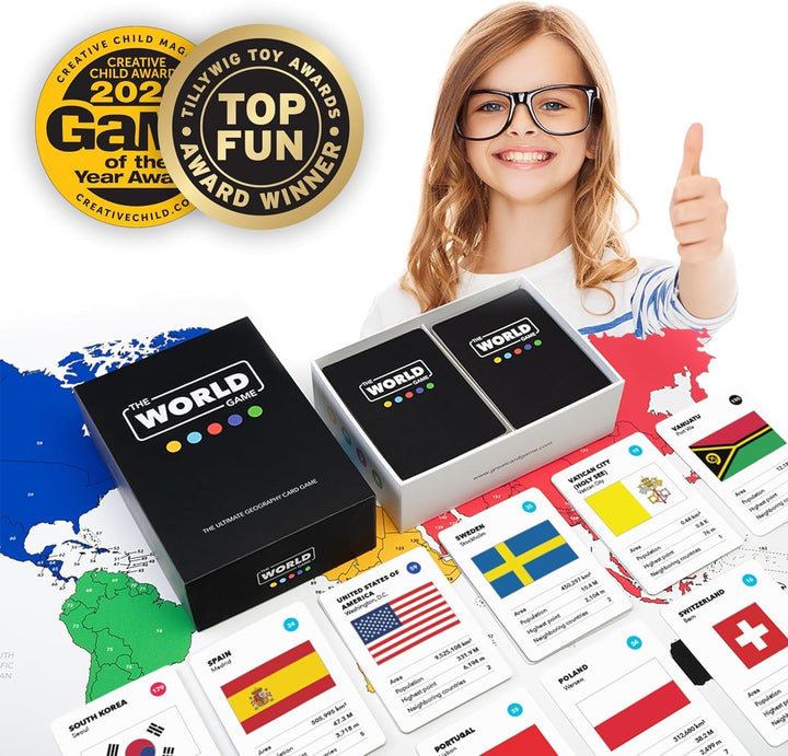 The World Game - English - Geographie Kartenspiel - Lernspiel für Kinder, Familie und Erwachsene - W
