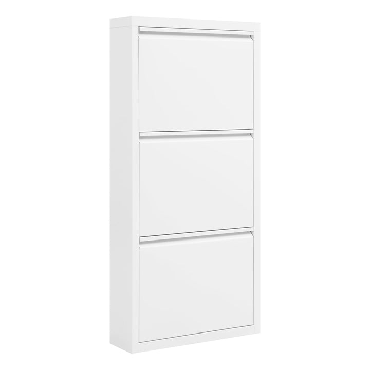 WOLTU Schuhschrank mit 3 Klappen, Schuhregal geschlossen, Schuhkommode schmal, aus Metall, für Flur