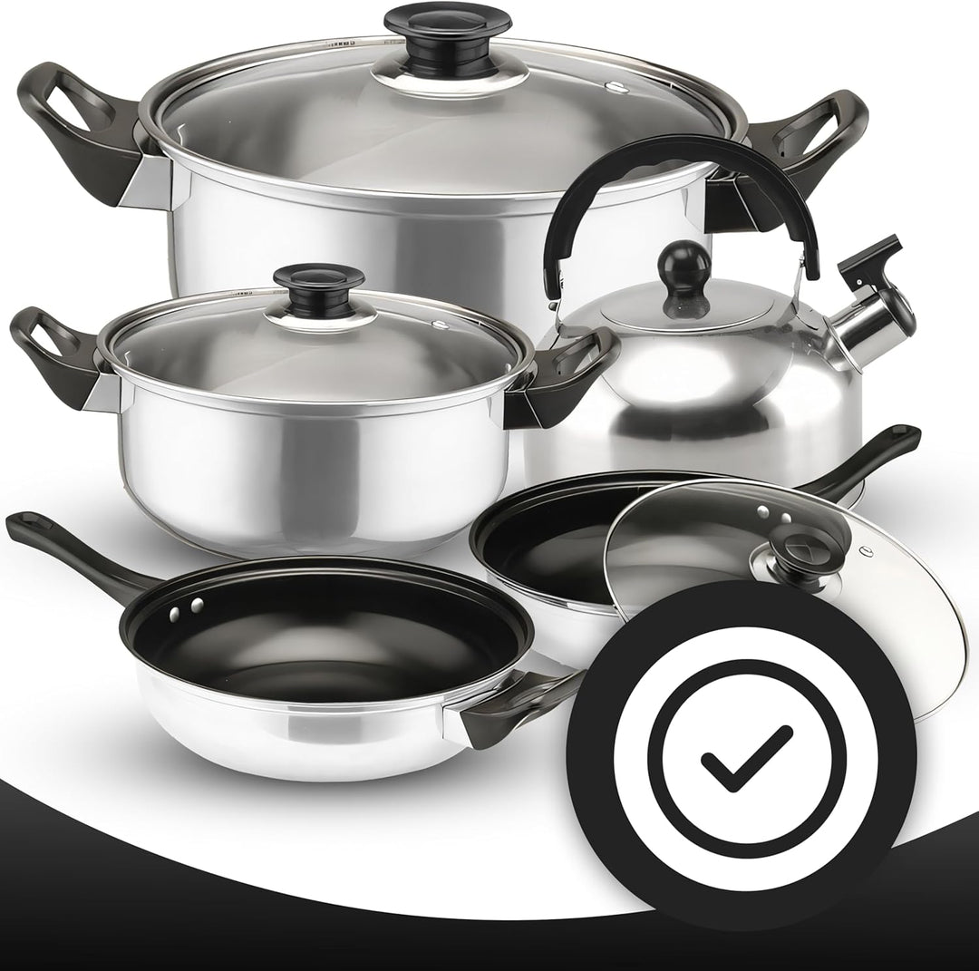 Retoo Topf und Pfannenset Induktion 11-teilig Kochtopf Set mit Glasdeckel, Wasserkocher, Topfset Ede