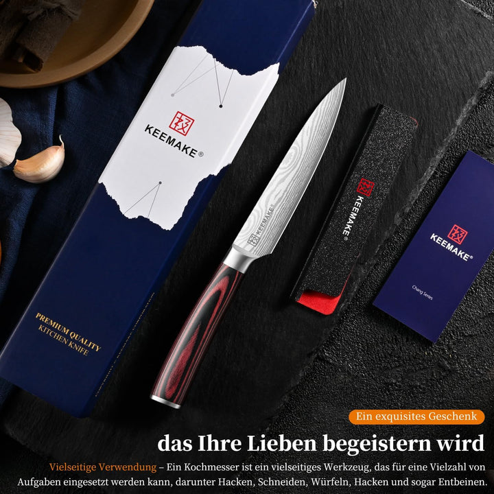 KEEMAKE Küchenmesser Klein Allzweckmesser, 13cm Scharf Gemüsemesser Kochmesser aus Edelstahl mit Kli