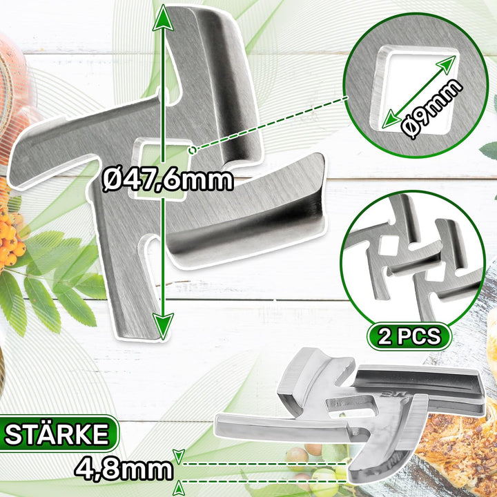2 Stück Elektrisch Fleischwolf Messer Ø47,6 mm Edelstahl mit Original Code AMM12C-180 für Panasonic
